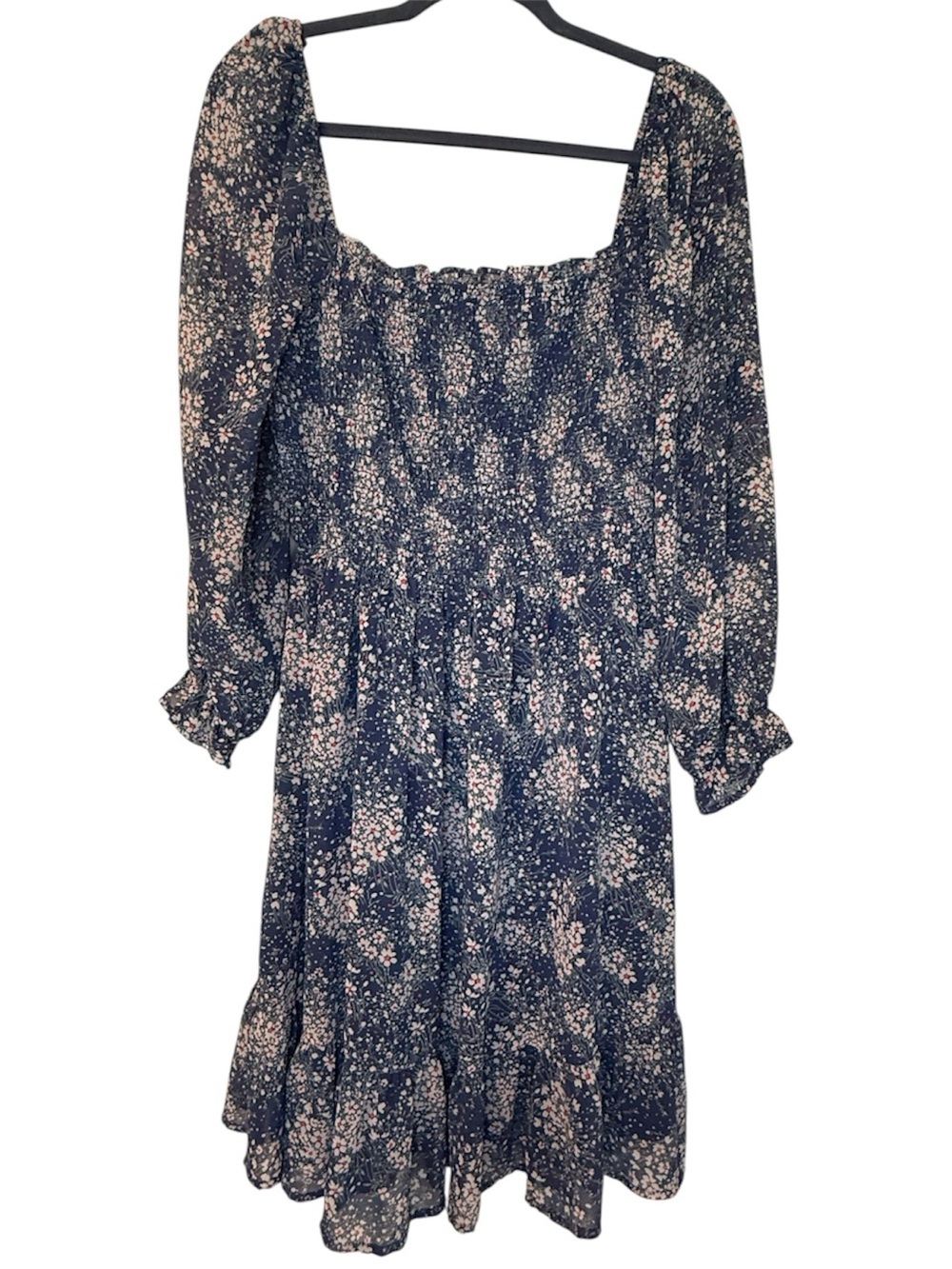 As U Wish Navy Blue Floral Smocked Dress